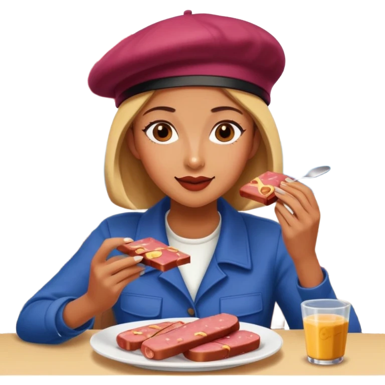  paris women eating SPAM meat at cafe landscape  emoji