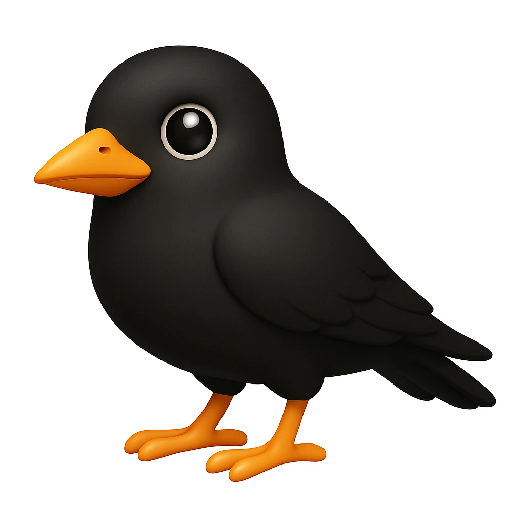 Keep the bird face exactly like the reference image but show the whole body in iOS emoji style. Same face, color, and expression, smooth and shiny, standing bird pose. emoji