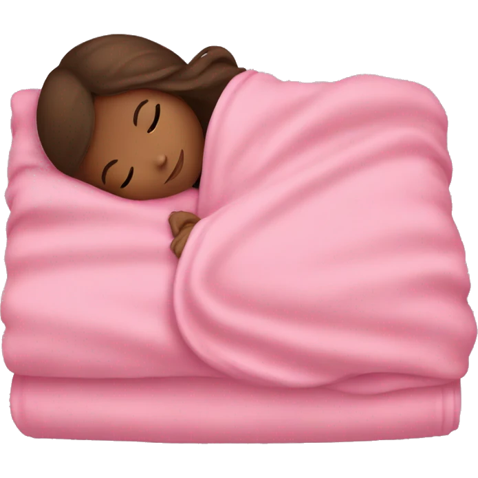 Brown girl with brown hair sleeping with pink blanket emoji