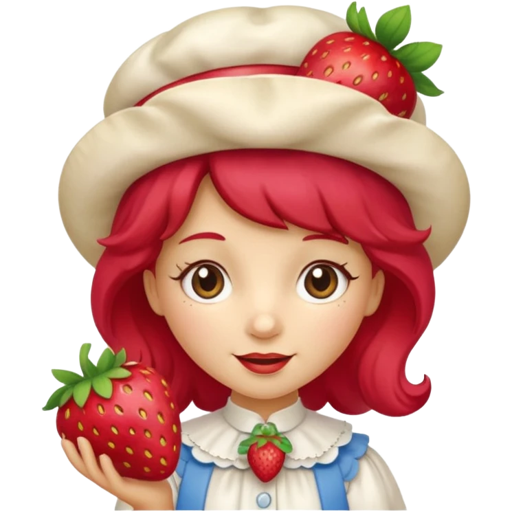 Vintage cartoon character strawberry shortcake hold a strawberry on her hand emoji