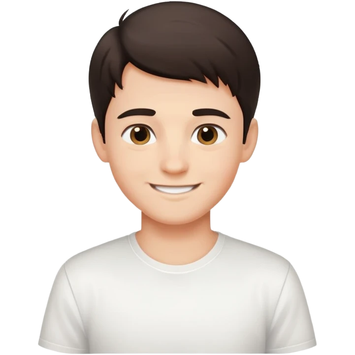 A young handsome fair-skinned dark-haired smiling boy wearing a white shirt emoji