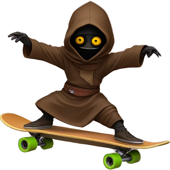 Jawa doing a kick flip kick flip on a skateboard emoji