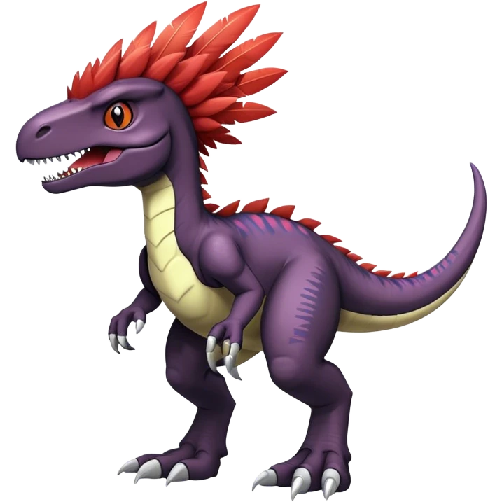 Dark Furry feather-mane Cool Edgy shiny Digimon-Fakemon-Guilmon-Velociraptor-Dinosaur full body   emoji