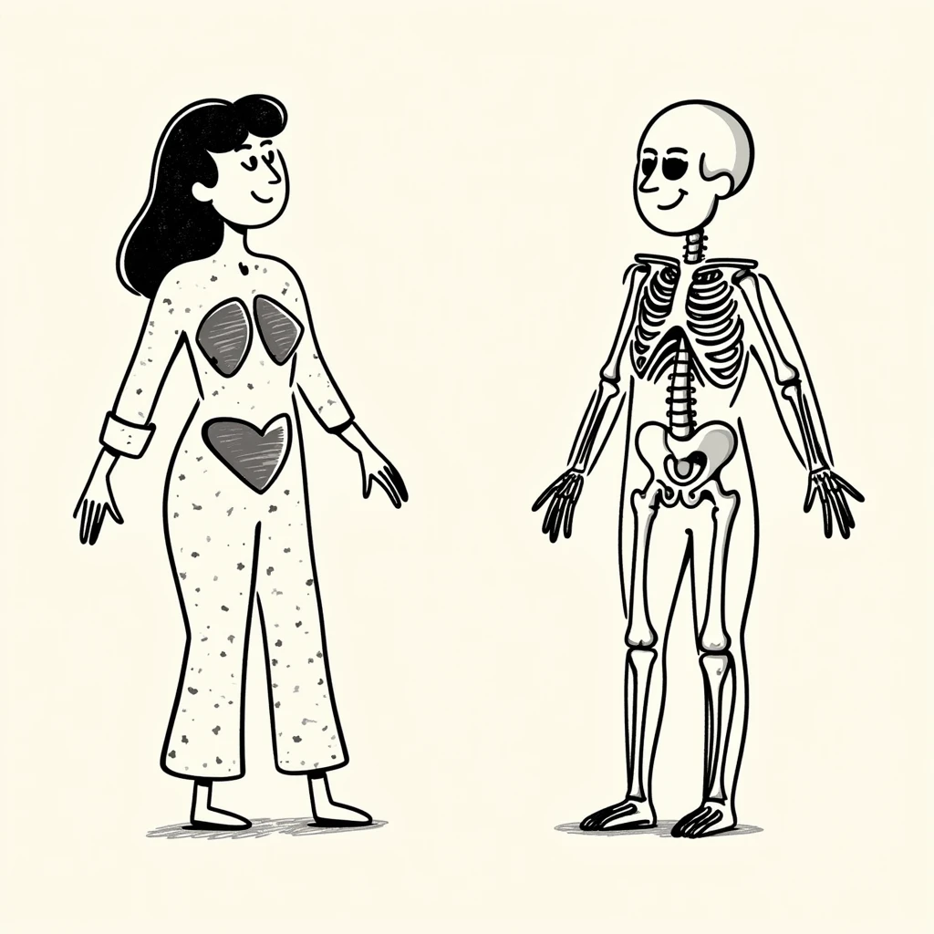 hand-drawn human body diagram with labeled parts emoji