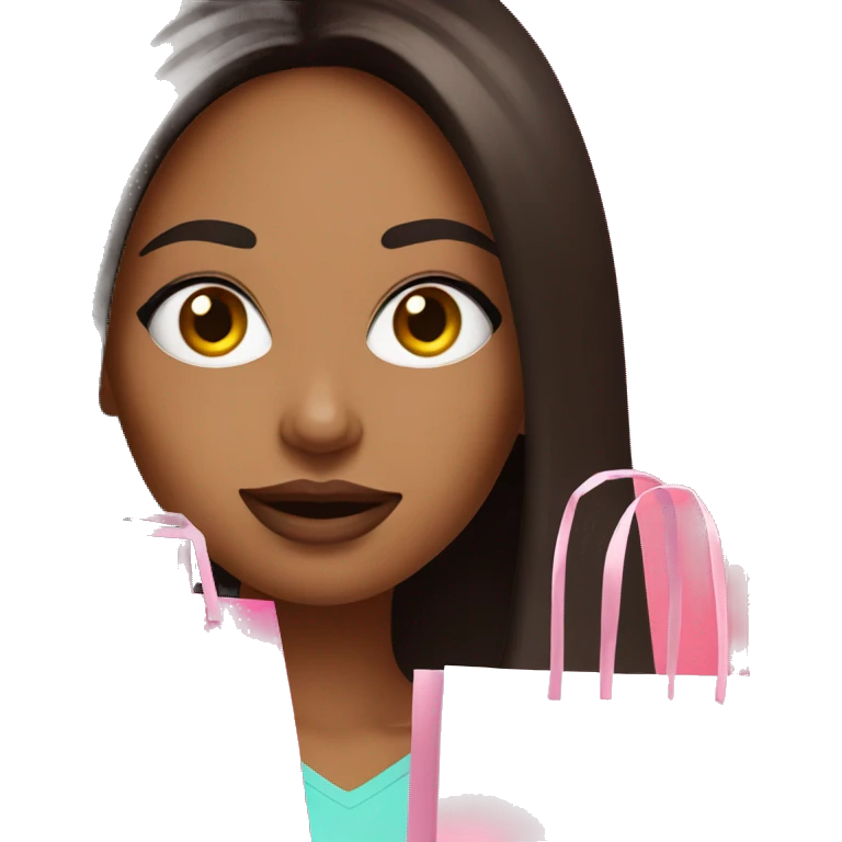 Brunette influencer woman taking selfie with a pink shopping bag emoji
