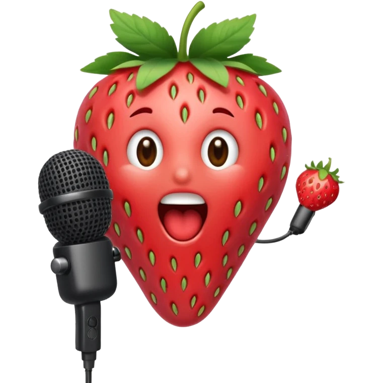 Strawberry with microphone singing loudly emoji