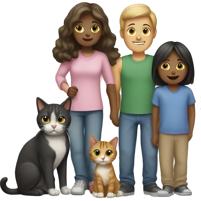 Family of people and 2 cats emoji
