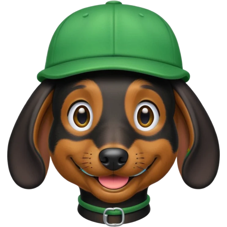 Black Dachshund in Green Cap in iOS 18 Emoji Style emoji