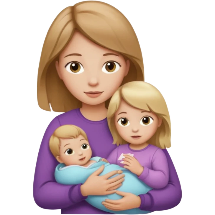 Make a girl with a baby in her arms. A girl should have light brown hair, and a baby girl should have blonde hair. emoji