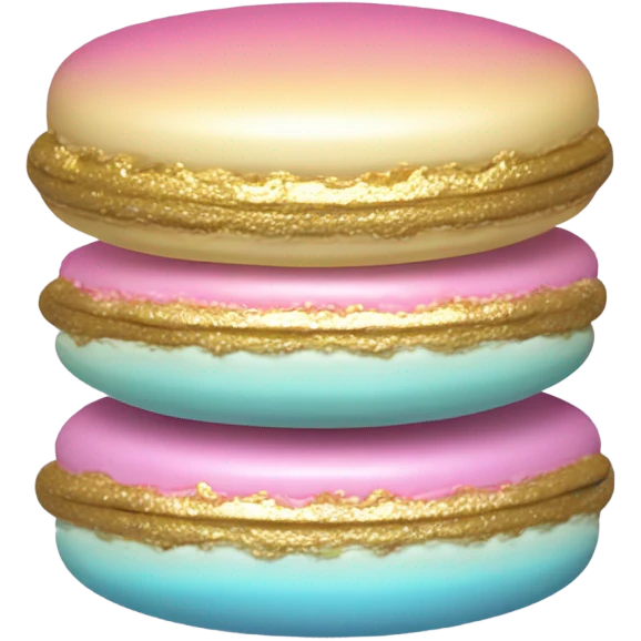 Realistic pastel ombre macaron with shiny metallic gold filling in the center. emoji