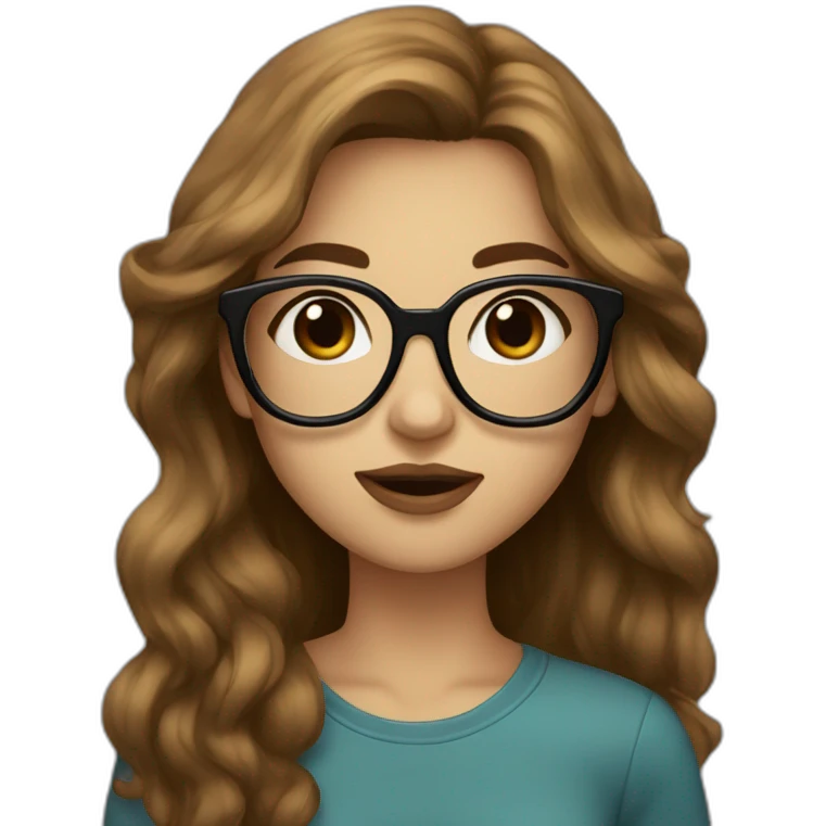 a teenager with brown  long hair black glasses feminine face big lips emoji