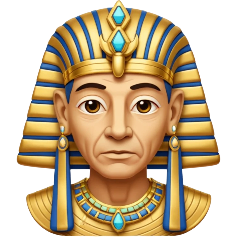 An aging pharaoh with deep wrinkles, elaborate gold jewelry, and a wise commanding gaze.
 emoji