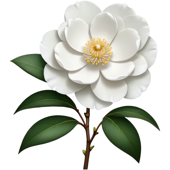single Camellia japonica, straight stem emoji