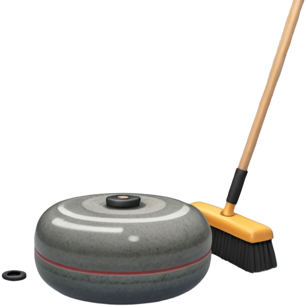 An icon showing a detailed close-up of a curling stone sliding across the ice, with a broom in motion beside it. The background features an indoor stadium with cheering spectators on the stands. Transparent background captures the strategy and focus of curling. emoji