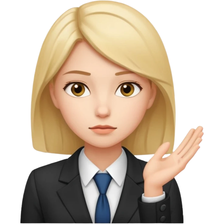 сделай молодую девушку в деловом костюме которая задумалась над чем-то и вот так делает хммм emoji