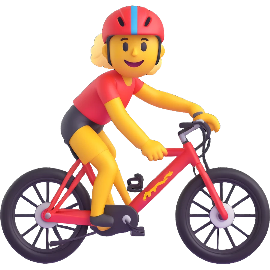 3D smiley emoji, round shape, with mountain bike, sporty face, transparent background (mountain biking) emoji