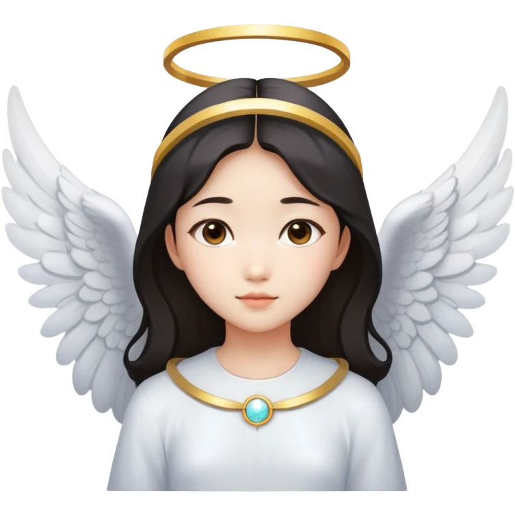 Asian girl with angel wings and halo emoji