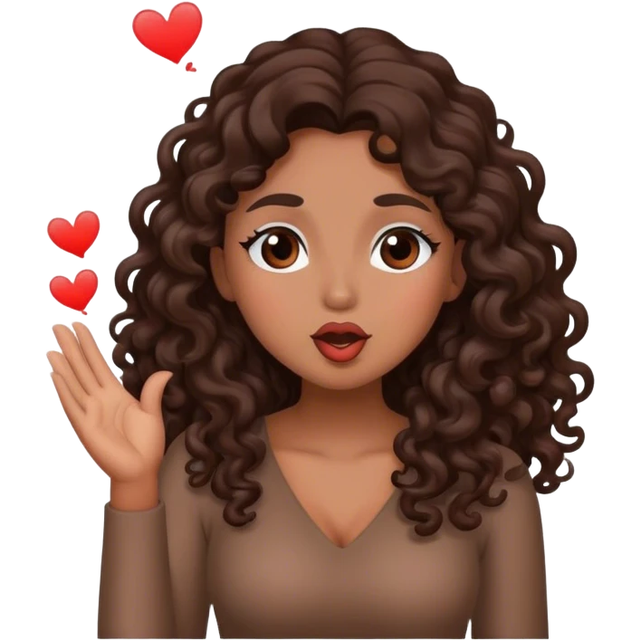 Brown woman with dark brown long curly hair blowing a kiss  emoji