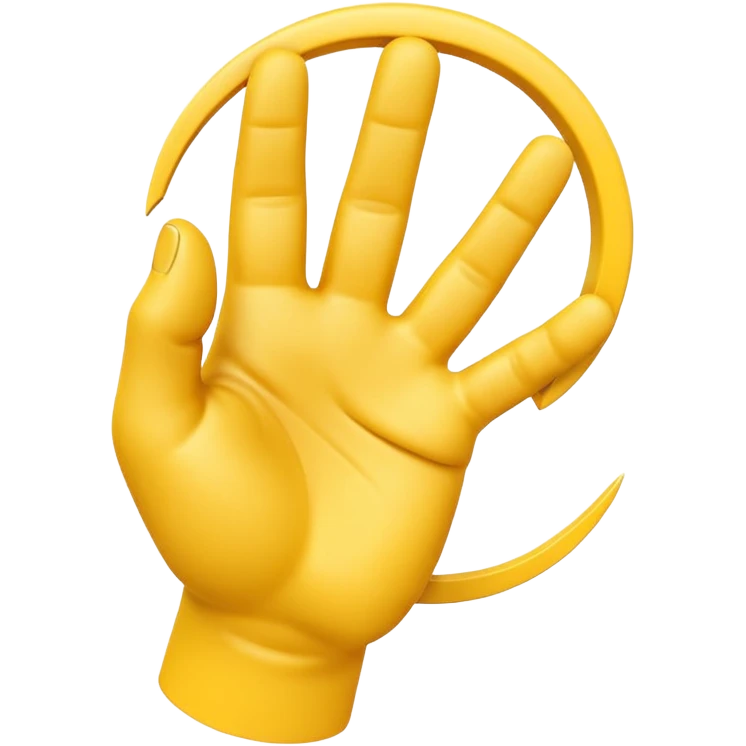 A 3D Apple-style yellow hand emoji, closed fist with only the index finger pointing upward, the finger making a circular motion as if drawing an imaginary circle in the air, dynamic curved motion lines around the finger to show the circular movement, smooth glossy texture, clean minimal background emoji