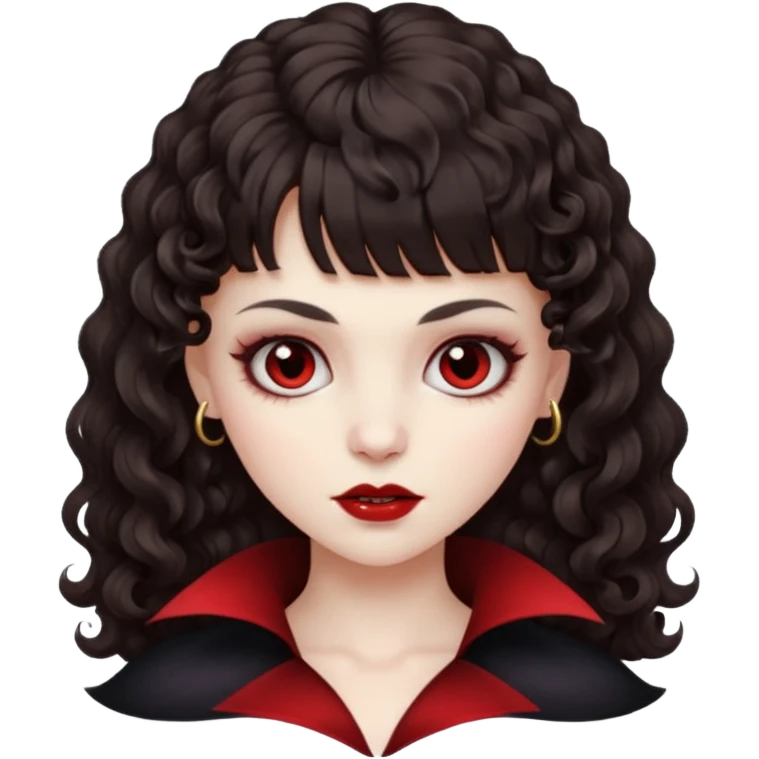 vampire feminine and with bangs  dark brown hair  curly hair  emoji