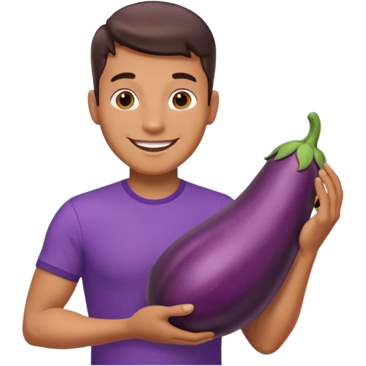 gay man emoji with big egpplant between legs like a penis emoji