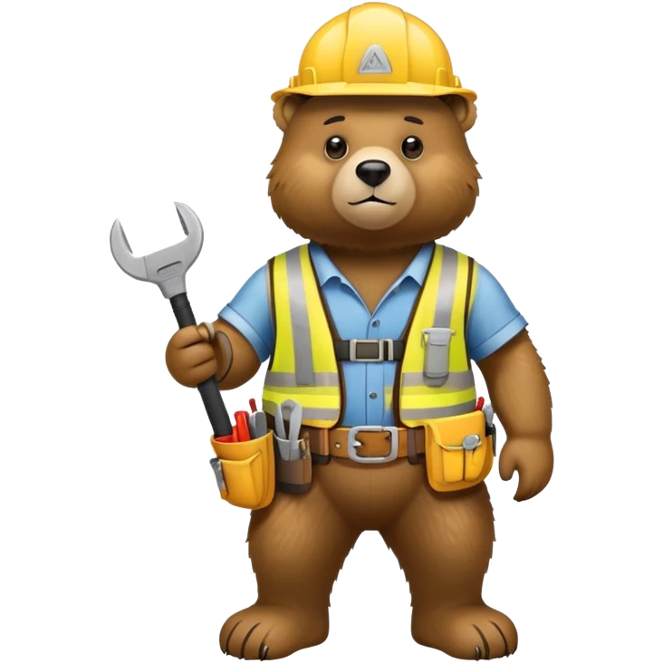 Bear wearing a yellow construction hard hat and tool belt emoji
