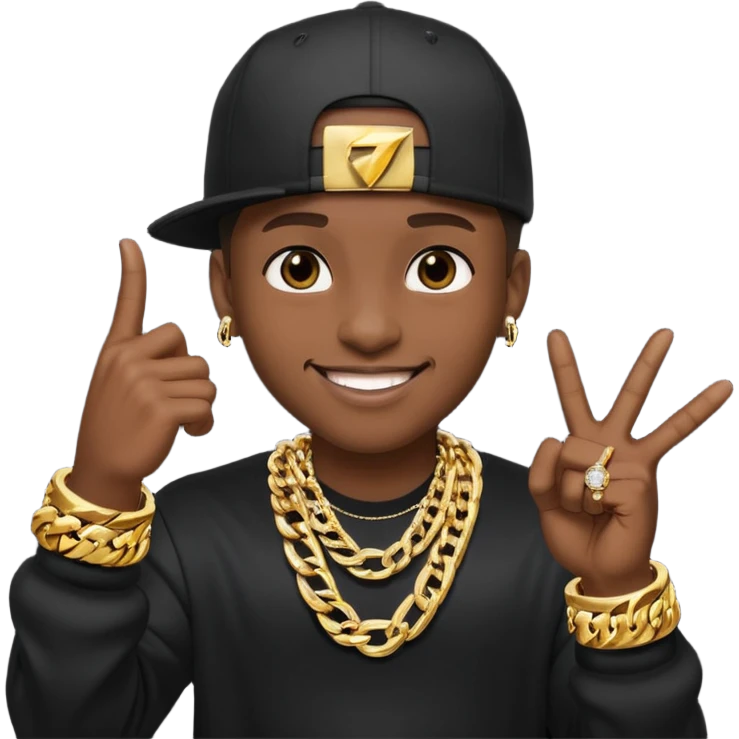 rapper emoji, pointing at the camera, big smile, flashy jewelry emoji