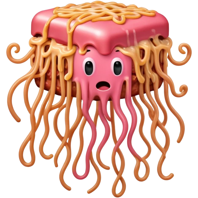  SPAM meat melted pink dripping sauce flying spaghetti monster emoji
