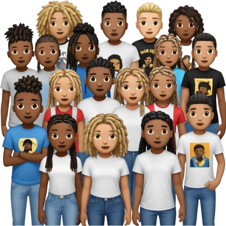 Crowd of fans consisting of African American men with dreadlocks and And African men's with low top and high top curly taper fade haircuts and African American women with braids all in crowd enjoying concert emoji