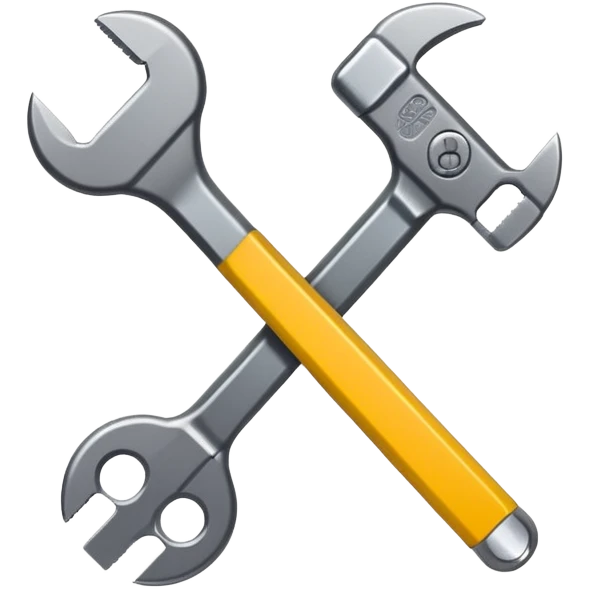 A flat-style illustration of a crossed pencil and wrench icon, symbolizing vocational training. Clean, minimal, black icon on white background, cartoon style, iOS emoji aesthetic. emoji