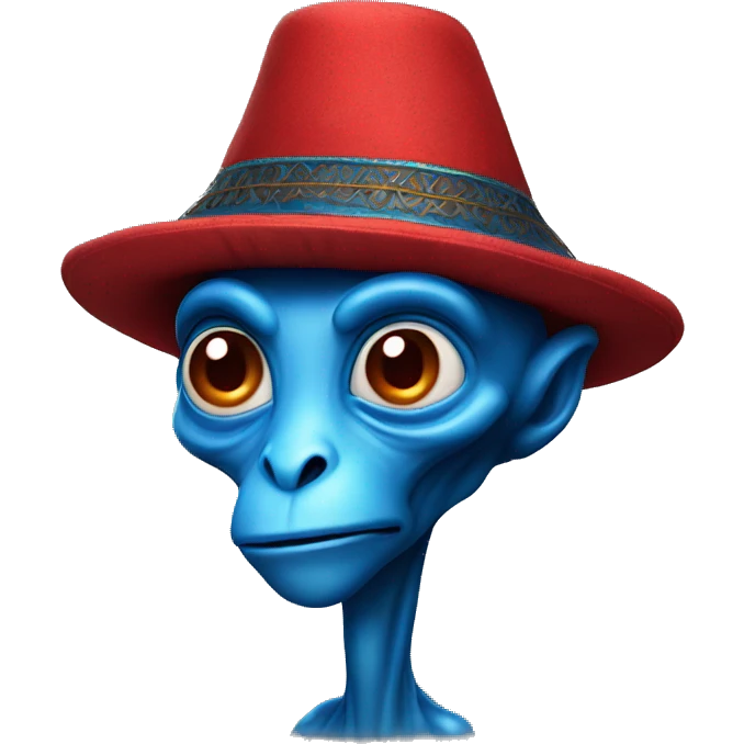blue alien wearing a turkish ottoman red cap emoji