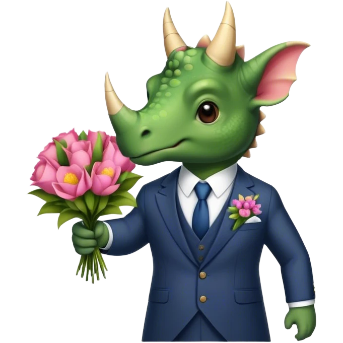 triceratops in suit holding flowers emoji