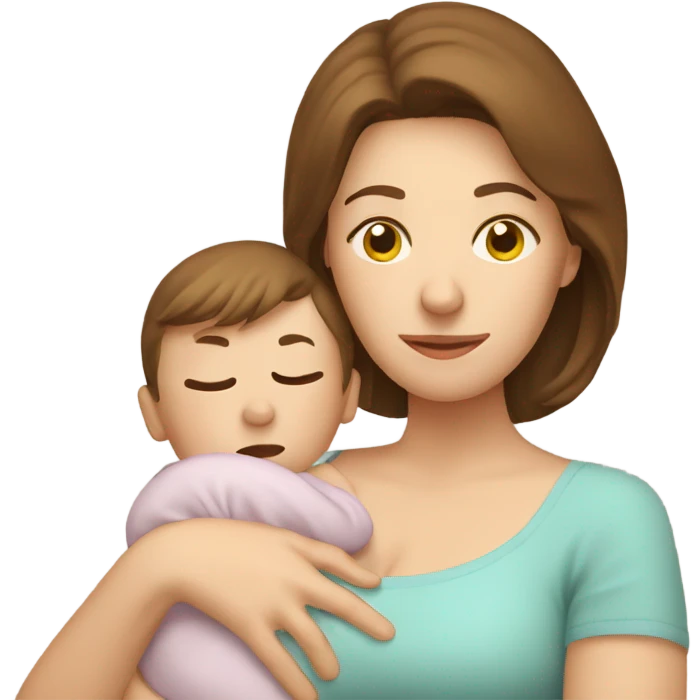  tired caucasian mother with brown hair holding newborn baby emoji