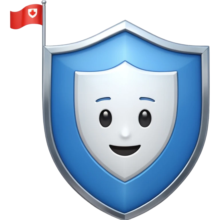 A shiny blue shield with a white 7 in the middle and a flag animation emoji