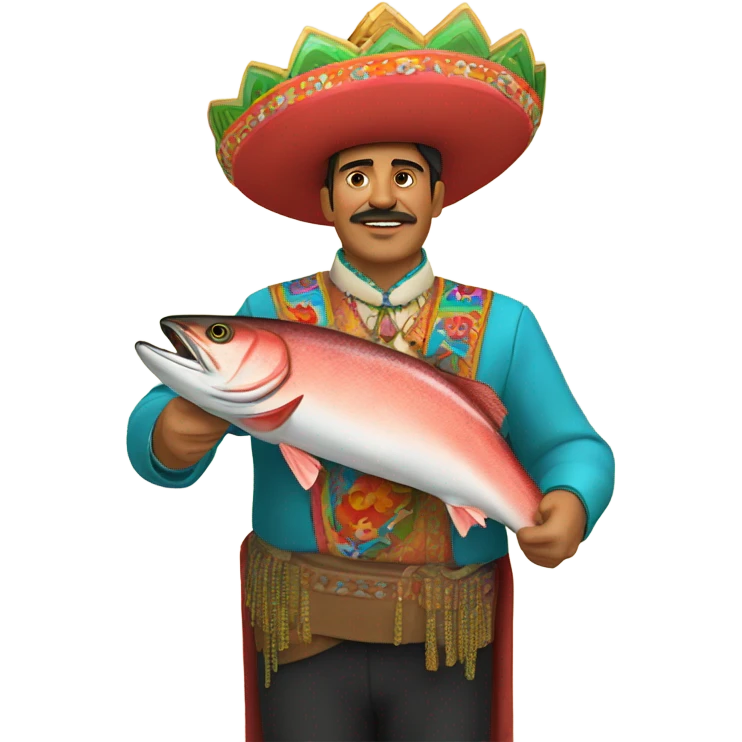 Mexican holding king salmon overhead  emoji
