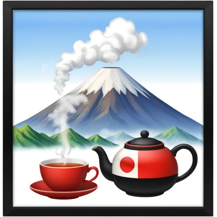 TEA WITH JAPAN MOUNTIAN AND FLAG IN BACKGROUND emoji