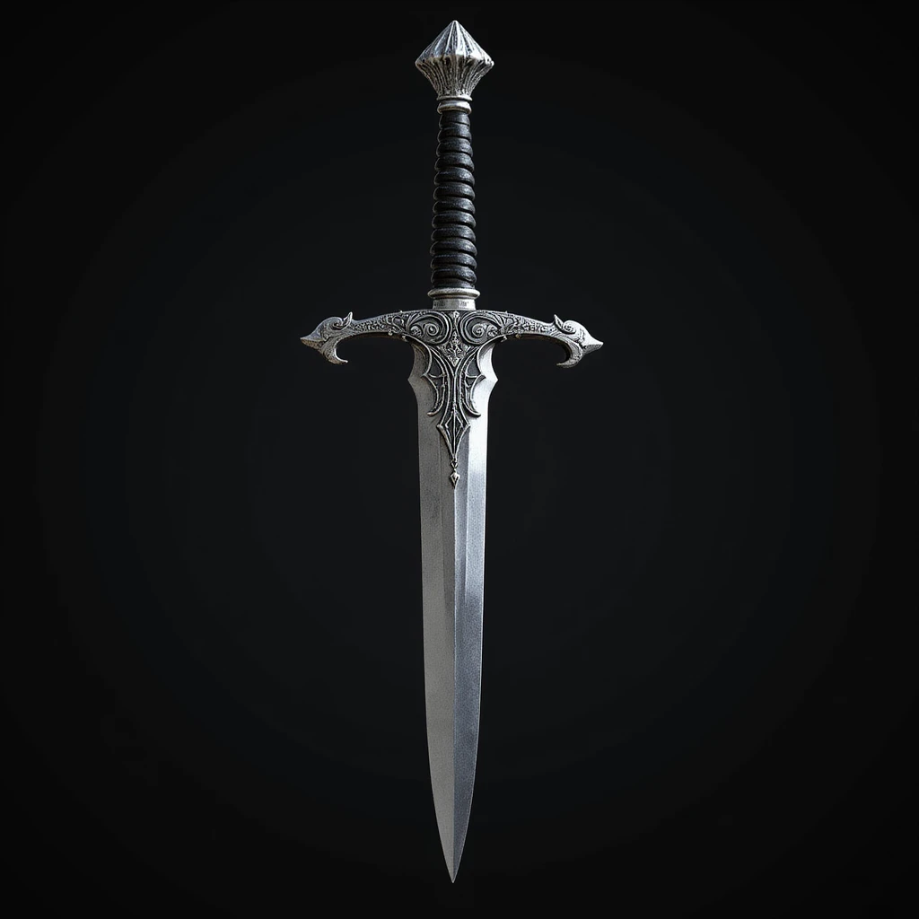 realistic gothic dagger, silver and black, photorealistic style, no background emoji