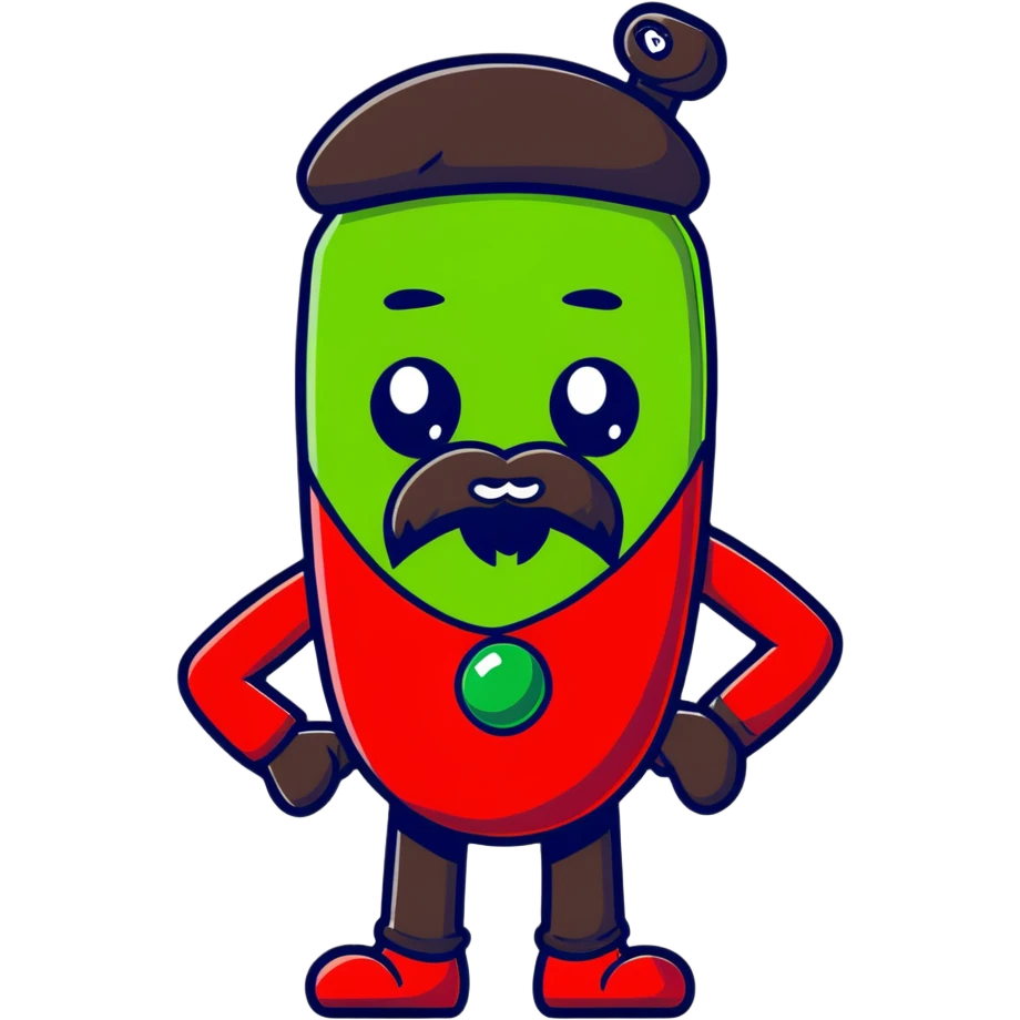 green m&m candy character with a black beard emoji