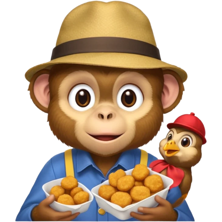 Monkey with a hat and chicken nuggets emoji