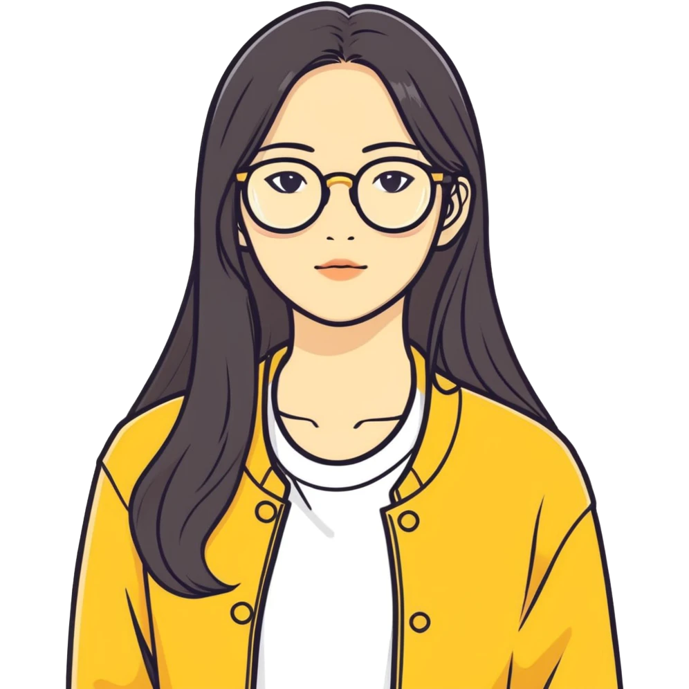 Asian long hair with gold glasses  emoji