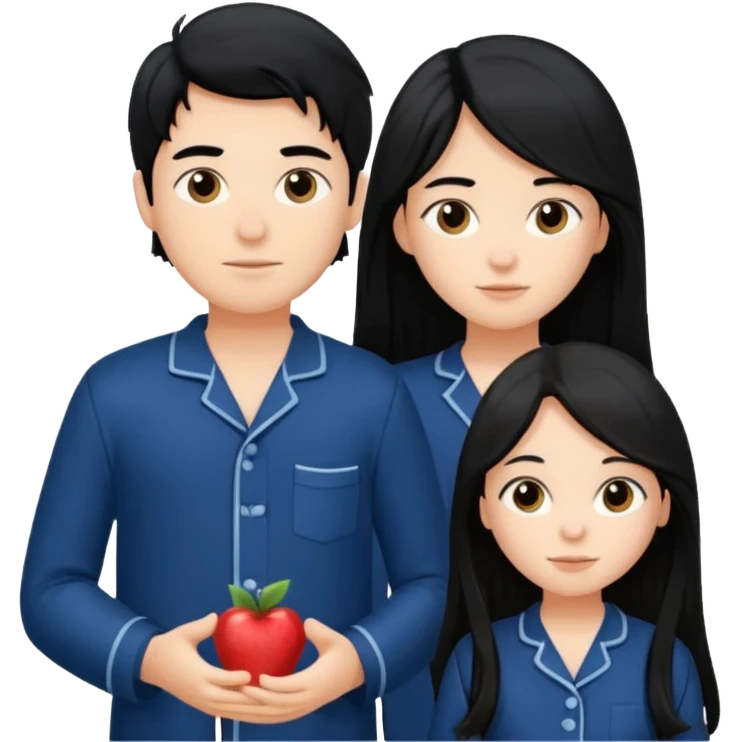 black haired boy and long haired girl in navy blue pajamas emoji
