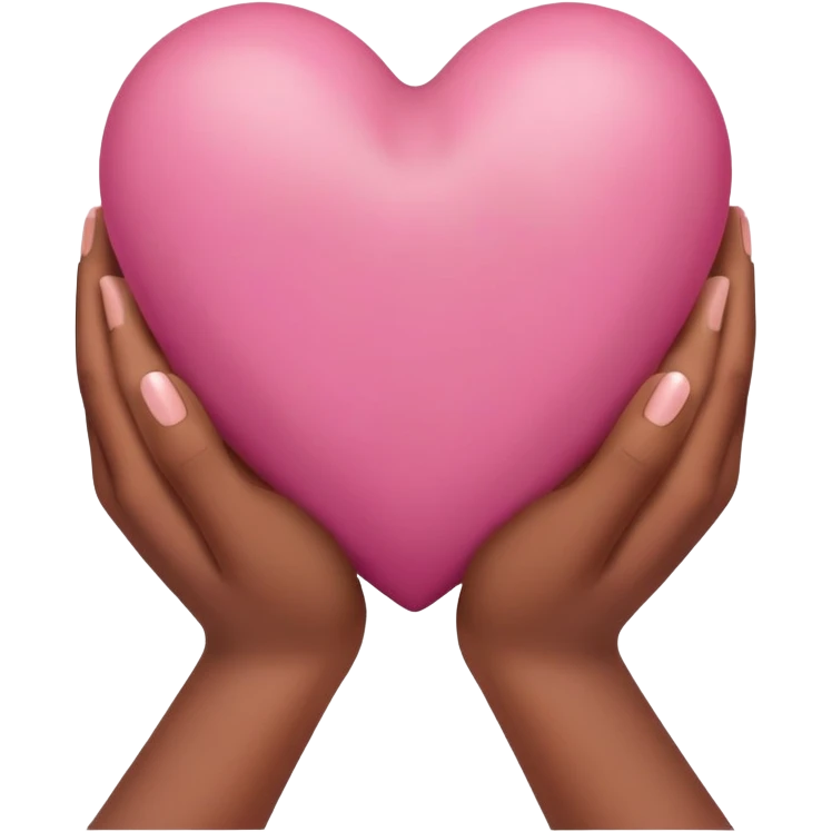 Pink heart in two brown skin tone hands emoji