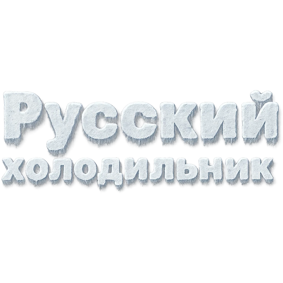 Сделай надпись Русский холодильник строго как на картинке в 2 строки, чтобы она была покрыто чуть льдом и инеем, но читалась, прозрачный фон emoji