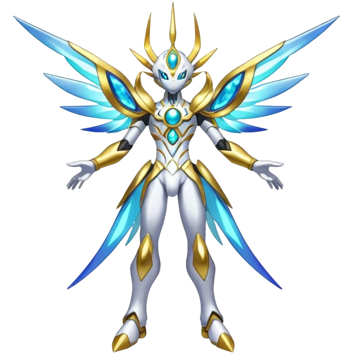 Shiny Futuristic Celestial Godly Divine Ethereal Magical Fakemon-Pokemon-Digimon-Spectrobes-fusion, full body emoji