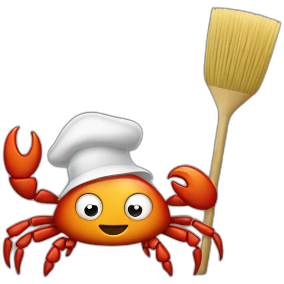 mascot crab Ferris with broom cleaning rust emoji
