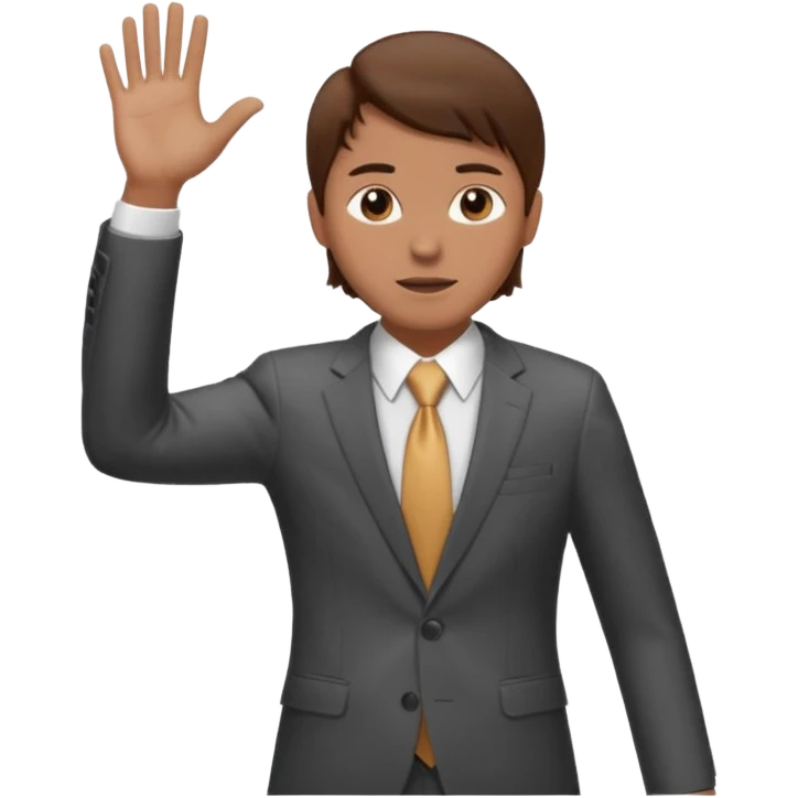 mach mir einen trader an der börse der tradet der so mit einer hand hinter sich deutet um anzug. Aber nur mit einer hand so leicht nach hinten oben und mit braunen haaren emoji