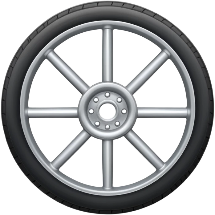 Realistic front-view wheel with perfectly symmetrical design, evenly spaced straight spokes, equal distance between each spoke, centered composition, smooth metallic texture, clean edges, no background. emoji