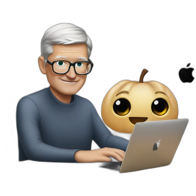 tim cook with a black macbook pro emoji