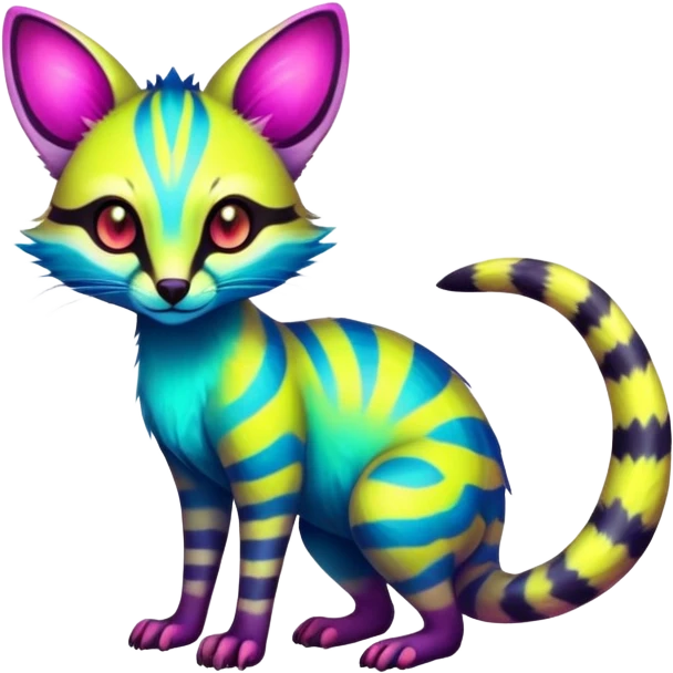  randomly colored colorful light cute lush neon-colored brightly colored Fakémon-Fionbri-Vernid-Genet-creature with markings (full body) emoji
