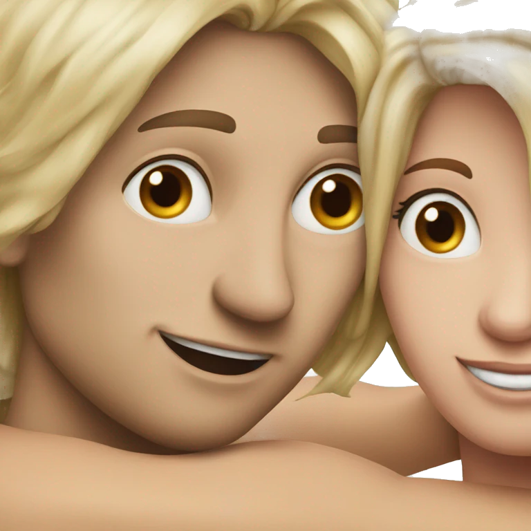Blonde hair man hug woman with brown hair  emoji
